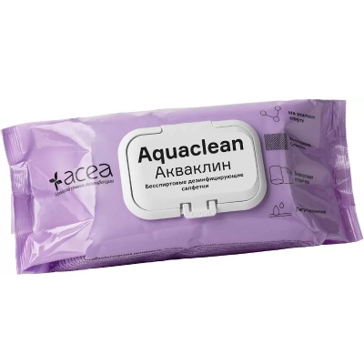 Дезинфицирующие бесспиртовые салфетки Акваклин Плюс (Флоу-пак, 120 шт, 135x185 мм)