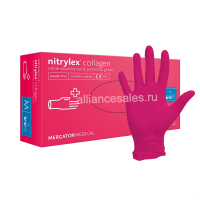Перчатки нитриловые смотровые Nitrylex PF с коллагеном розовые