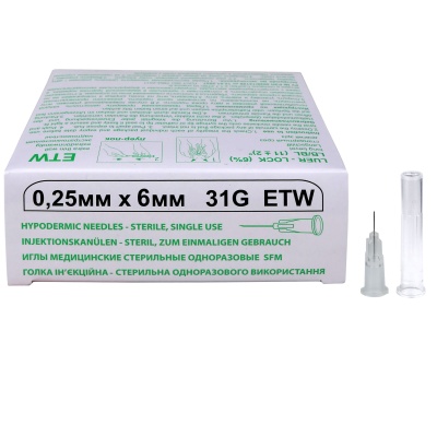 Иглы медицинские стерильные одноразовые для мезотерапии SFM (31G (0,25х6 мм), 50 шт, Luer)