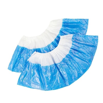 Бахилы полиэтиленовые с двойной подошвой двойная резинка (400 пар, Бело-синие, Евроблок)