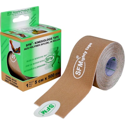 Лейкопластырь кинезио тейп с логотипом SFM синтетический (5x500 см, Бежевый)