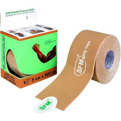 Лейкопластырь кинезио тейп с логотипом SFM (5x500см, Бежевый)