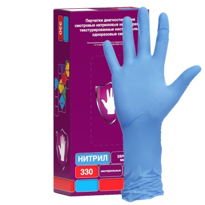 Перчатки нитриловые Safe&Care RN330 голубые удлиненные 1