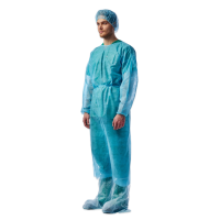 4 091 Халат хирургический, спанбонд, 140см., стерильный, рукава на резинках, голубой, в индивидуальной упаковке, Россия