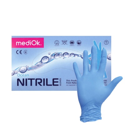 02001 Перчатки нитриловые смотровые неопудренные mediOk голубые
