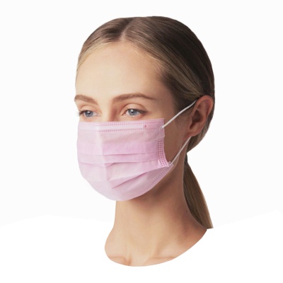 Маска медицинская одноразовая SMZ 4-х слойная на резинке (50 шт, Розовый)