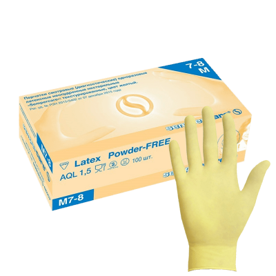 Перчатки смотровые латексные Sempercare LL202 двукратное хлорирование (50 пар:уп)