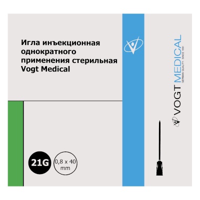 Игла инъекционная однократного применения стерильная Vogt Medical (21G (0,80x40 мм), 100 шт, Luer)