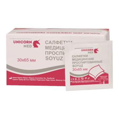 Салфетки инъекционные Unicorn Med SOYUZ (30х65 мм, 100 шт)