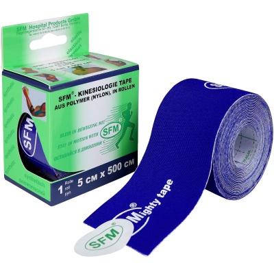 Лейкопластырь кинезио тейп с логотипом SFM синтетический (5x500 см, Синий)