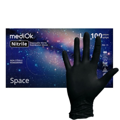 02104 Перчатки нитриловые смoтровые mediOk Space BS черные