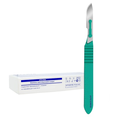Скальпель одноразовый APEXMED с лезвием из нержавеющей стали стерильный (№10, 10 шт)