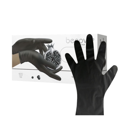 Перчатки одноразовые из эластомера Benovy черные 01825