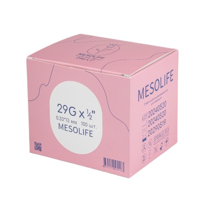 Иглы медицинские стерильные одноразовые для мезотерапии Mesolife (29G (0,33x13 мм), 100 шт, Luer Lock)