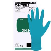 02101 Перчатки нитриловые повышенной прочности с удлиненной манжетой Manual XN 809 сине-зеленый