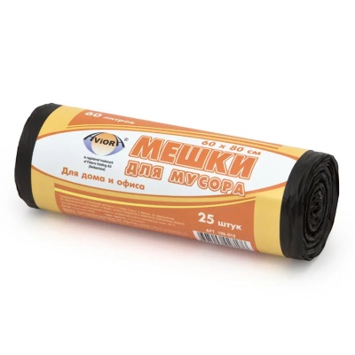 Мешки для мусора полиэтиленовые AVIORA (60х80 см, 60 л, 10 мкм, Черный, 25 шт)