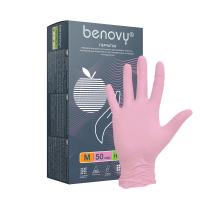 Перчатки смотровые нитриловые Benovy розовые 01095