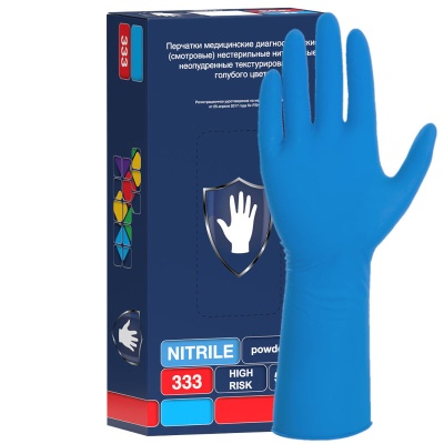 02702 Перчатки нитриловые особопрочные Safe&Care High Risk TN333 голубые удлиненные