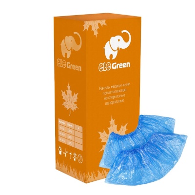 Бахилы медицинские одноразовые EleGreen прочные из полиэтилена с двойной резинкой 4603736528280