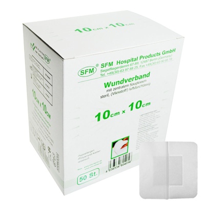 Лейкопластырь повязка SFM с впитывающей подушкой (10x10 см, 50 шт)