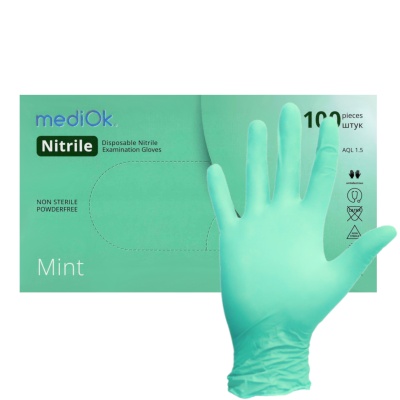 01170 Перчатки нитриловые смотровые mediOk Mint зеленые