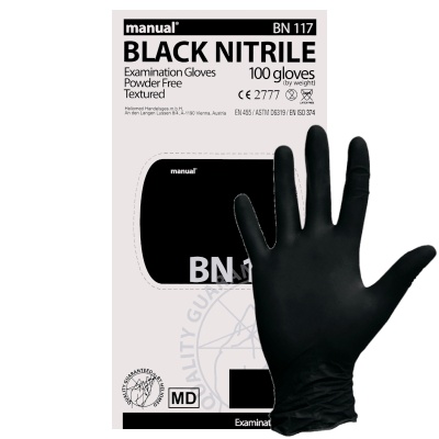 Перчатки нитриловые смотровые Manual BN117 черные 1