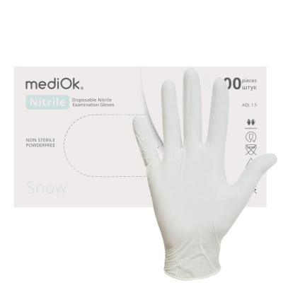 02746 Перчатки нитриловые смотровые mediOk Snow BS белые