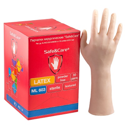 Перчатки хирургические латексные стерильные с синтетическим покрытием Safe&Care ML603 01034-2