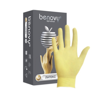 01092 Перчатки смотровые латексные неопудренные Benovy двойного хлорирования