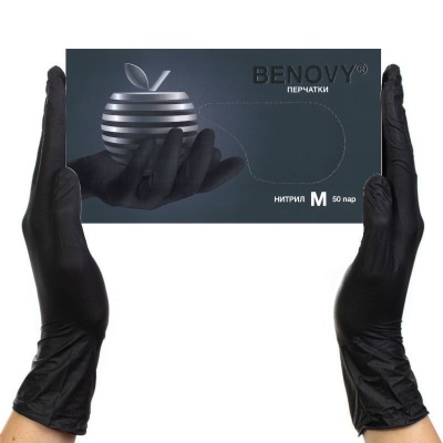 02074-2 Перчатки нитриловые смотровые Benovy BS черные