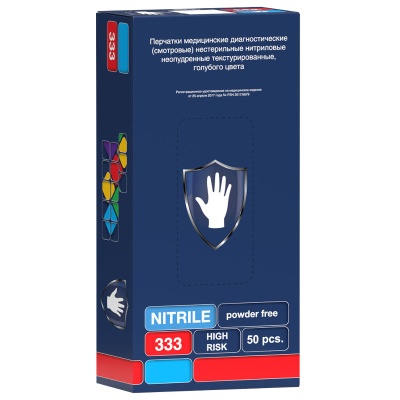 02702 Перчатки нитриловые особопрочные Safe&Care High Risk TN333 голубые удлиненные 1