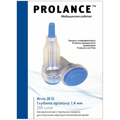 Автоматический ланцет Prolance (Low Flow, Синий, 25G,1,4 мм, 200 шт)