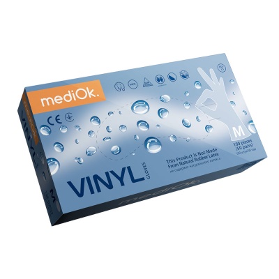 01894-1Перчатки mediOK смотровые виниловые неопудренные гладкие нестерильные одноразовые прозрачные