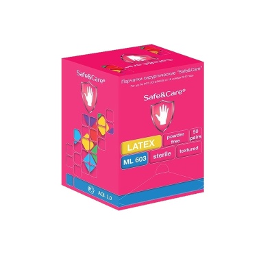 Перчатки хирургические латексные стерильные с синтетическим покрытием Safe&Care ML603 01034-1