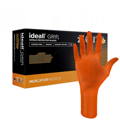 Перчатки нитриловые универсальные IDEALL GRIP+ ORANGE 25 паруп