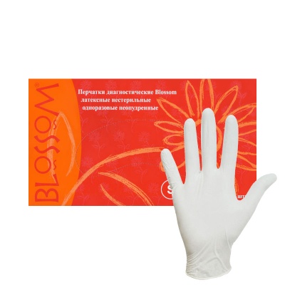 Перчатки смотровые латексные Blossom с полимерным покрытием 01245
