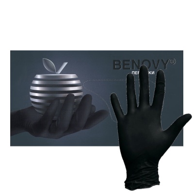 02074-1 Перчатки нитриловые смотровые Benovy BS черные