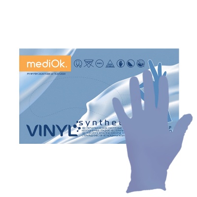 Перчатки mediOK смотровые виниловые неопудренные гладкие нестерильные одноразовые голубые  01870