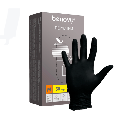 Перчатки нитриловые смотровые Benovy light черные 01580