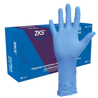02220 Перчатки нитриловые ZKS Intro blue long голубые удлиненные