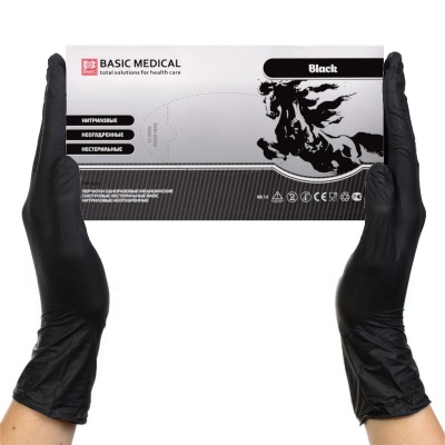 Перчатки нитриловые Basic Black черные 6