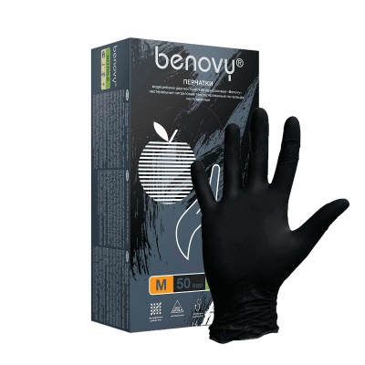 Перчатки нитриловые смотровые Benovy черные 01093