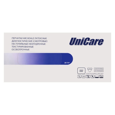 Перчатки смотровые латексные особопрочные UniCare синие-1