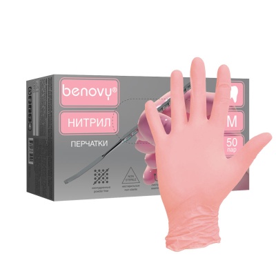 Перчатки нитриловые Benovy Dental Formula перламутрово-розовые 50 пар 01595