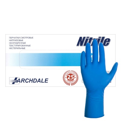 Перчатки смотровые нитриловые особопрочные Nitrile голубые (25 пар:уп) 01489