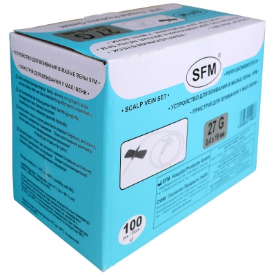 Устройство для вливания в малые вены - игла-бабочка SFM (27G (0,40х19 мм), упаковка 100 шт)