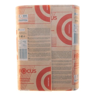 Полотенце бумажное Z-сложение 2 слоя Focus Premium (20x24 см, 200 листов)