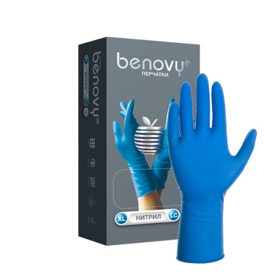 Перчатки смотровые нитриловые Benovy удлиненные голубые 01678