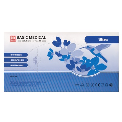 02705-1 Перчатки нитриловые смотровые Basic Ultra голубой