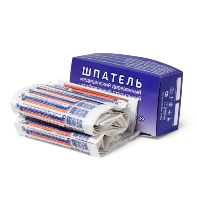 Шпатель медицинский деревянный шлифованный стерильный 150х18х1.8 01281
